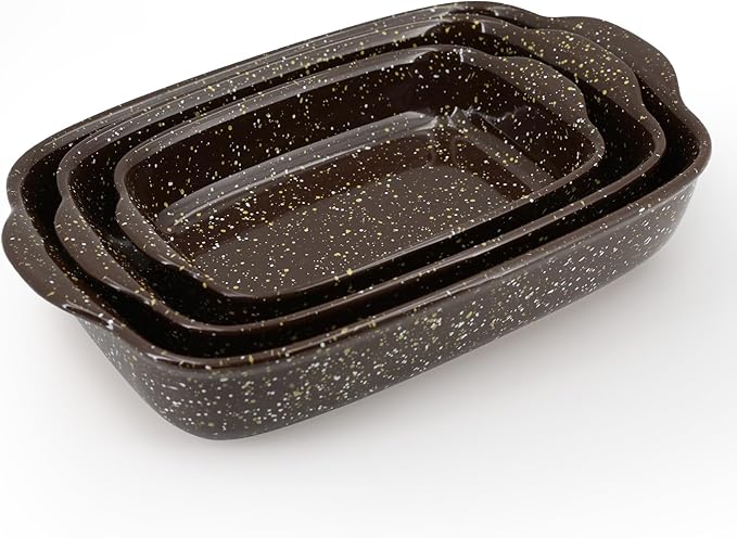 3-Pack Deep Rectangular Ceramic Baking Dishes, Heavy-Duty Oven-Safe Stoneware by Krokori