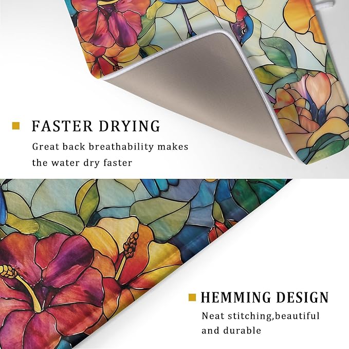 Spring Summer Dish Drying Mat for Kitchen Counter Hummingbird Microfiber - Image 3