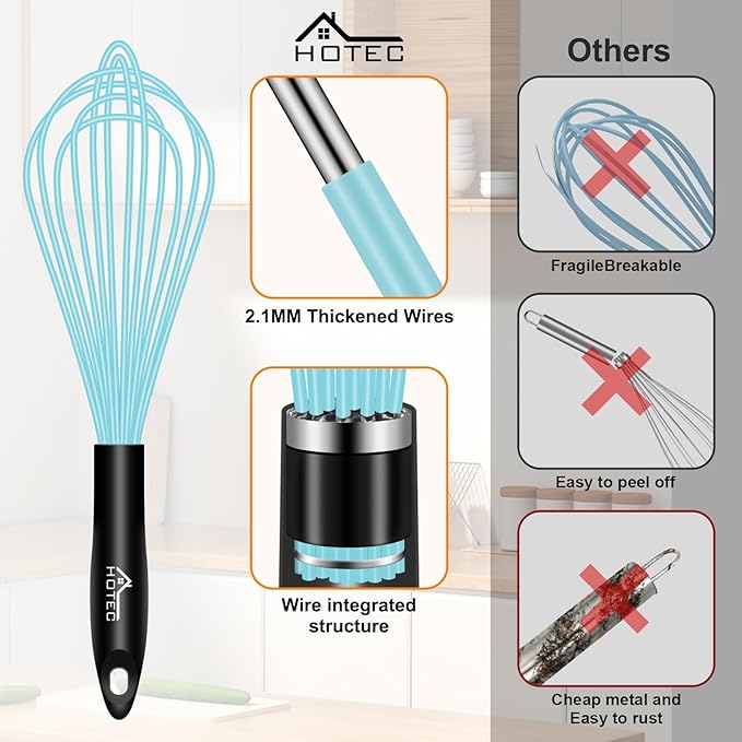 HOTEC 4 Pieces Silicone Whisks Set, Wire Balloon Whisks Egg Beater, Non-slip - Image 7