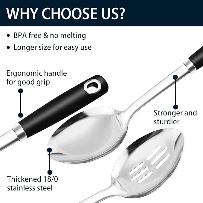 14-in Cooking Spoons Set, Heavy Duty 18/0 Stainless Steel Large Serving Spoons - Image 6