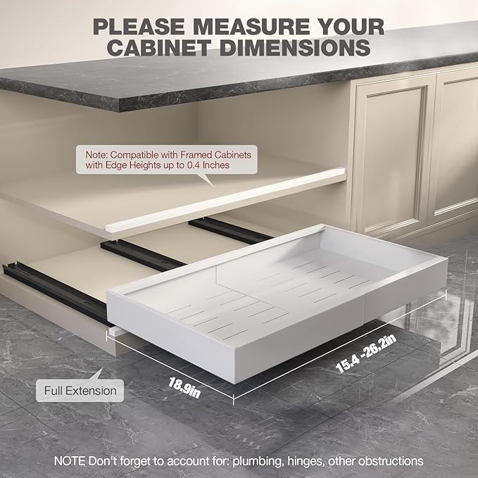 Seinloes 2 Pack Pull Out Cabinet Organizer 19" Deep, Full Extension 3 Slide - Image 3