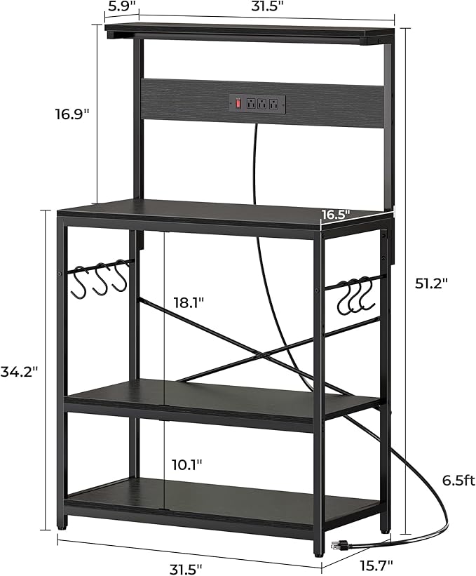 SUPERJARE Bakers Rack with Power Outlets, Microwave Stand, 31.5 X 16.5 Inch - Image 8