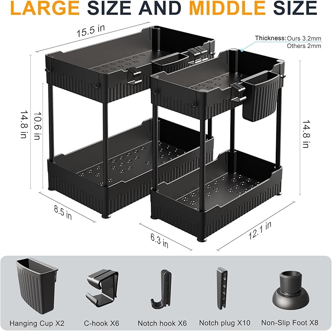 Sevenblue 2 Pack Under Sink Organizer, Under Bathroom Cabinet Organizer - Image 2