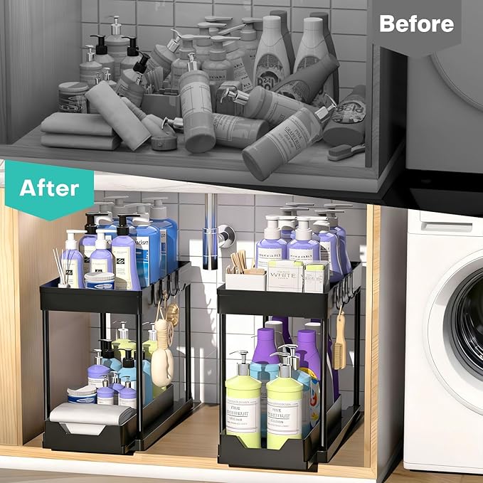 Under Sink Organizers 2 Pack, Pull-Out Sliding Cabinet Organizer - Image 6