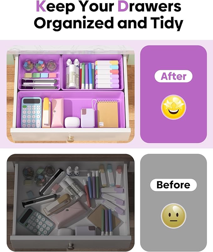 10 Pack Large Size Plastic Drawer Organizers Set, 3 Sizes Desk Drawer Organizer - Image 4
