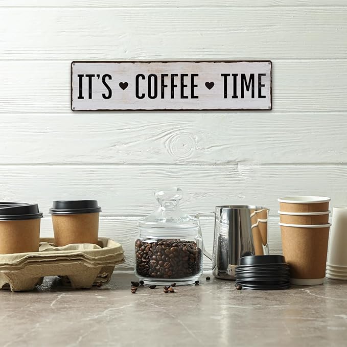 Coffee Metal Tin Sign, It's Coffee Time Sign, Home Kitchen Wall Decor, - Image 4
