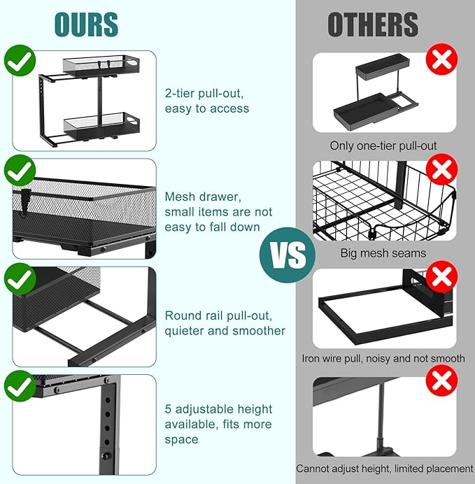 Housolution 2 Pack Under Sink Organizer, 2 Tier Metal Pull Out Under Sink - Image 5