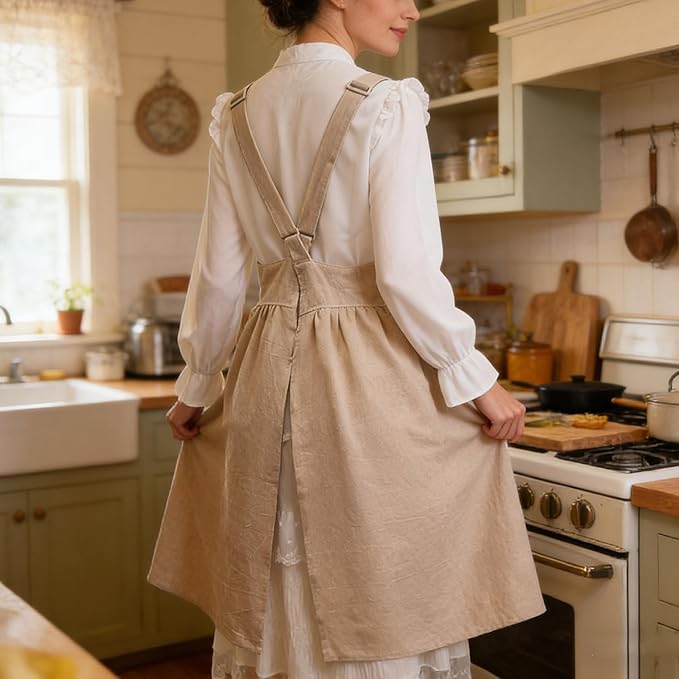 Uaussi Cotton Linen Apron Cross Back Work Apron - Image 6
