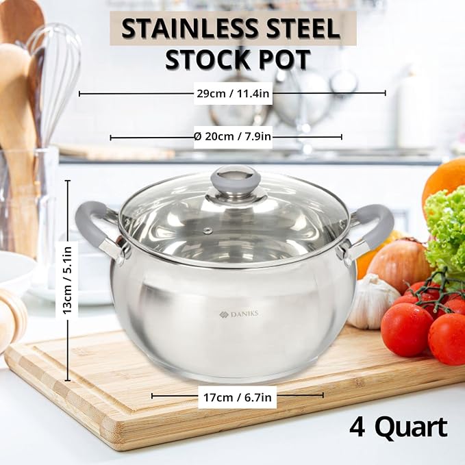 Daniks Modern 4 Quart Stainless Steel Stock Pot - Image 3