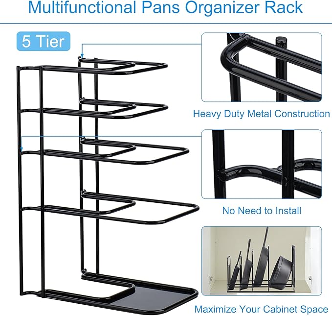 Toplife 2 Pack Heavy Duty Pan Organizer, 5 Tier Pot and Pan Organizer Rack - Image 8