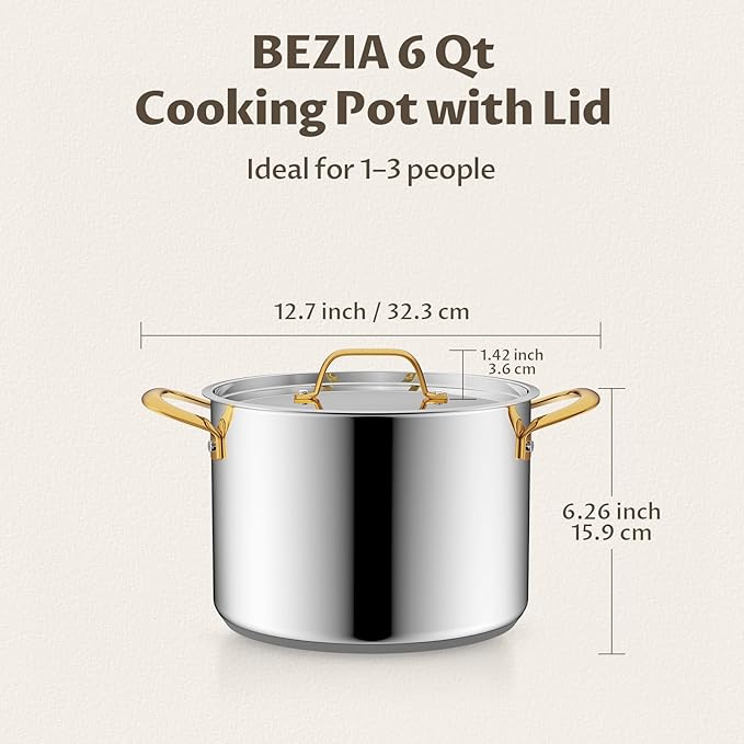 BEZIA 6 Quart Stainless Steel Stock Pot, 0-Coating Healthy Soup Pot - Image 7