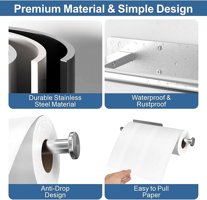CUXIXA Paper Towel Holder Under Cabinet 2 Pack, Upgraded Adhesive Paper Towel - Image 4
