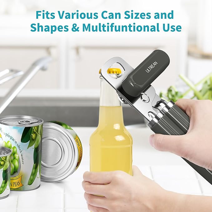 Ultrean Manual Can Opener Bottle Opener, Heavy Duty Stainless Steel Smooth Edge - Image 6