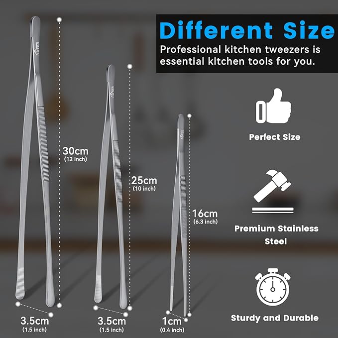 HOTEC Kitchen Tweezers Tongs Stainless Steel Professional Chef Tweezers - Image 3