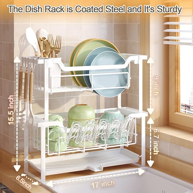 Dish Rack with Drainboard, Organizes Dishes and Bathroom Items - Image 4
