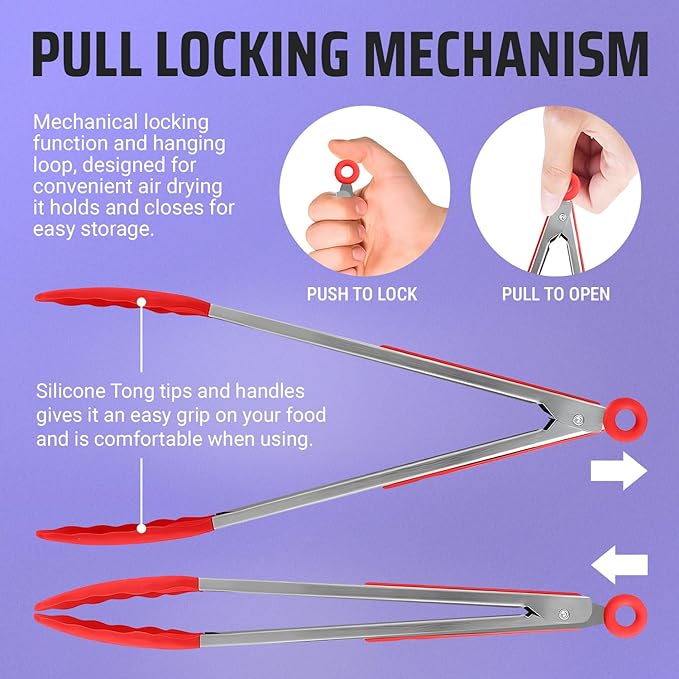 Kaluns Kitchen Tongs for Cooking Grilling Set of 4, BBQ Grill Tongs - Image 5