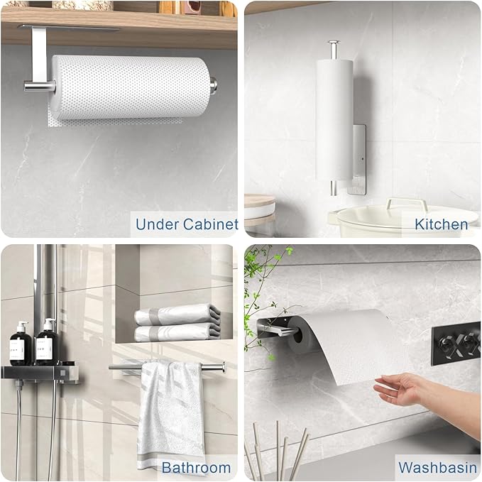 CUXIXA Paper Towel Holder Under Cabinet 2 Pack, Upgraded Adhesive Paper Towel - Image 2