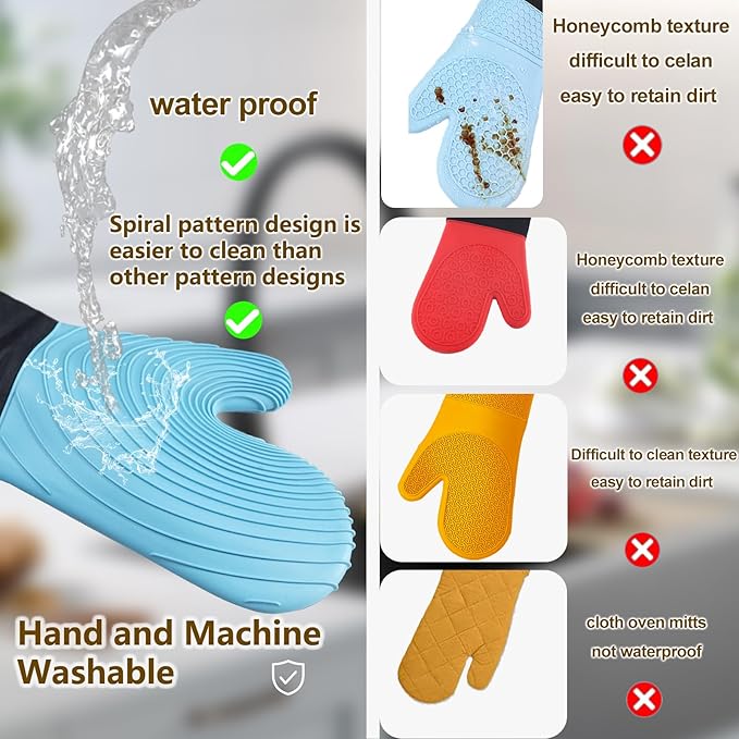 Silicone Oven Mitts-13.6 in Extended Oven Mitts Heat Resistant 500F, Oven Gloves - Image 2