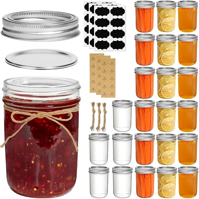 ComSaf Small Mason Jars 8 oz 24Pcs Bulk Set, Half Pint Regular Mouth Mason Jar by ComSaf