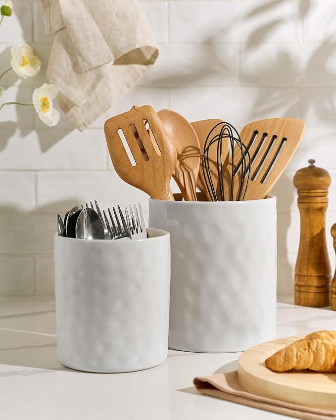 famiware Ocean Utensil Holder, 7.2"+5.8" Ceramic Kitchen Utensil Holder - Image 5