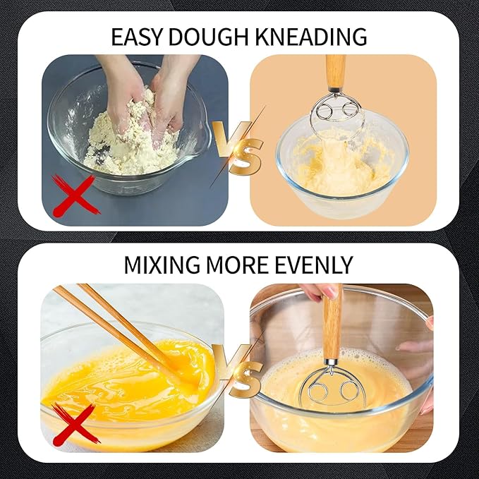Danish Dough Whisk Stainless Steel Wooden Handle - Image 7