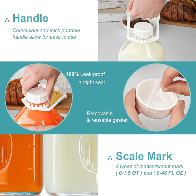 Ritayedet 64 Oz Heavy Duty Glass Milk Bottle - Image 5
