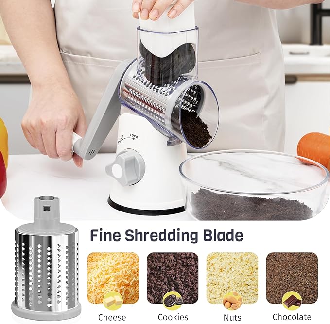 Rotary Cheese Grater Hand Crank, 3 Blades Slicer Shredder, Cheese Grater - Image 5