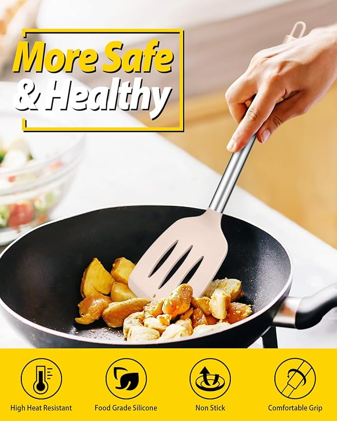 Pack of 4 Silicone Cooking Utensils Set, Non Stick Large Solid Spatulas - Image 4