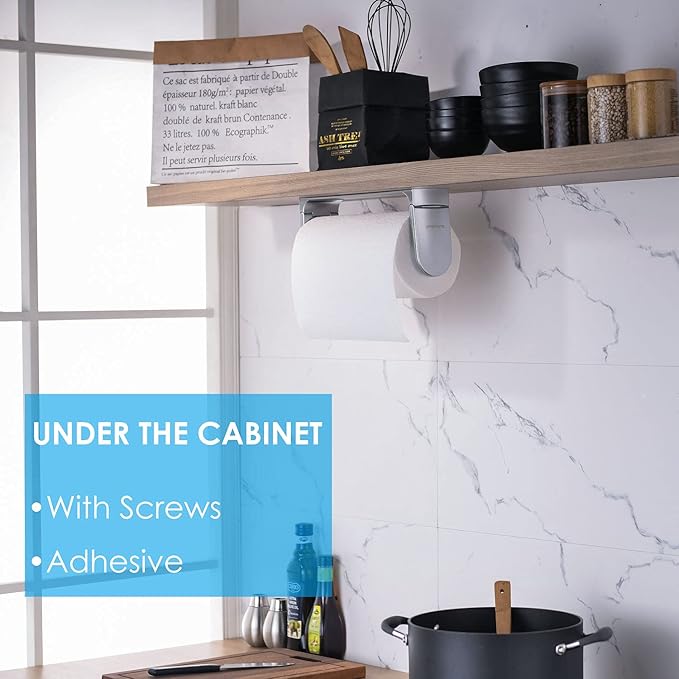 simpletome ONE Hand Tear Paper Towel Holder Under Cabinet Adhesive or Drilling - Image 3