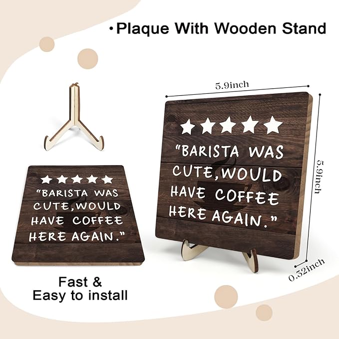 Coffee Bar Sign Plaque Decor, Coffee Bar Accessories, Rustic Wooden Tabletop - Image 2