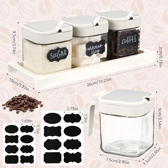Suclain 3 Pcs Glass Coffee Containers Coffee Station Organizer Set, Airtight - Image 3