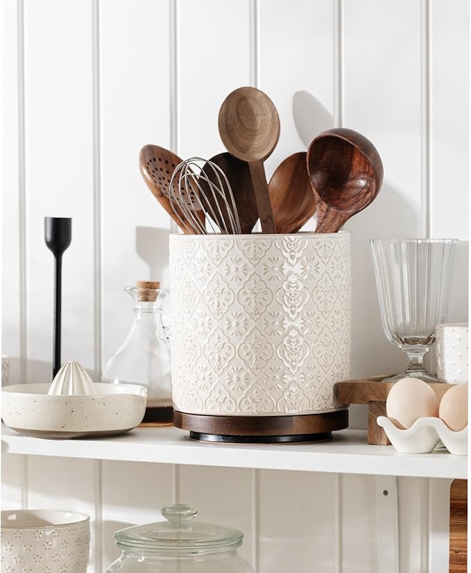 Kitchen Utensil Holder, 360° Rotating Extra Large Ceramic Utensil Holder - Image 6