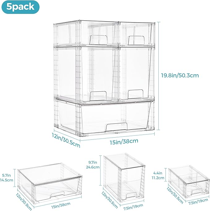 Vtopmart 6 Pack Clear Stackable Storage Drawers, Plastic Drawers - Image 2