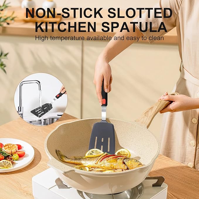 4PCS Flexible Silicone Spatula Turner Set and Kitchen Food Tongs - Image 3