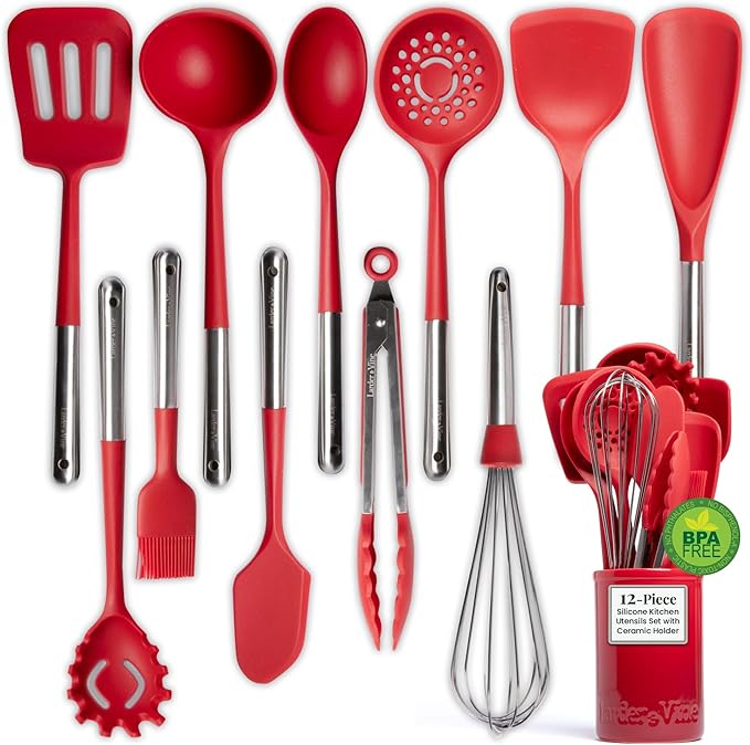 Larder & Vine 12-Piece Silicone Kitchen Cooking Utensils Set by LarderVine