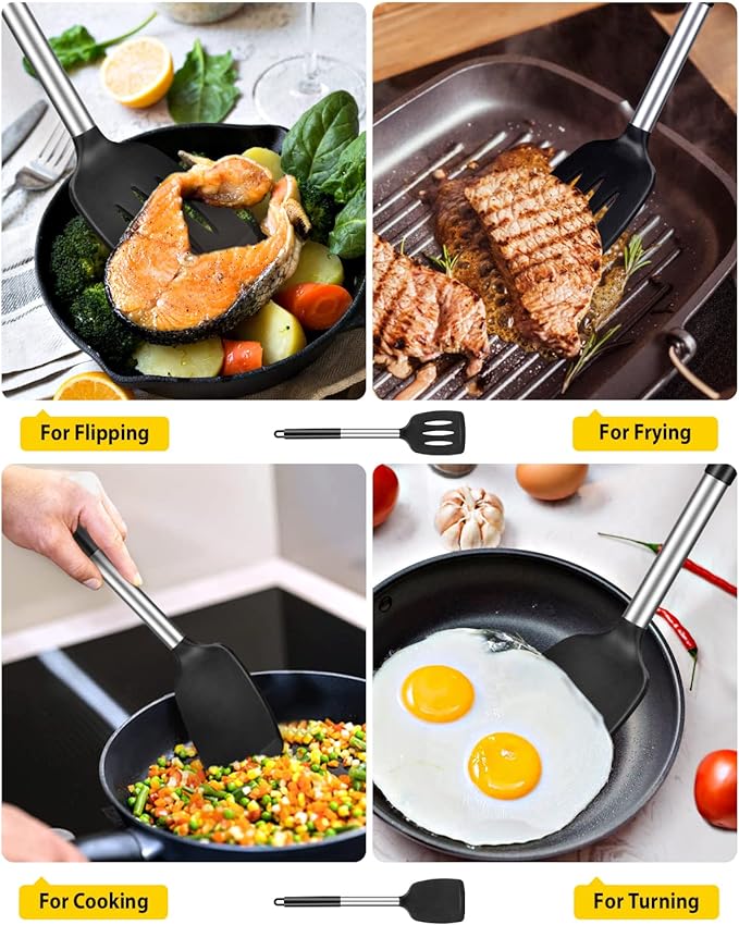 Pack of 2 Silicone Solid Turner, Non Stick Slotted Kitchen Spatulas, High Heat - Image 3