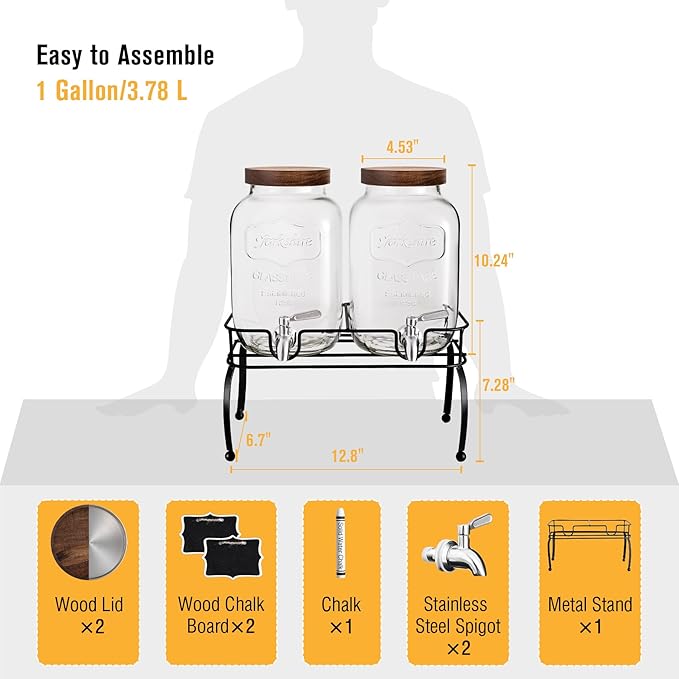 mustry Glass Drink Dispenser for Parties, 1 Gallon Beverage Dispenser - Image 2