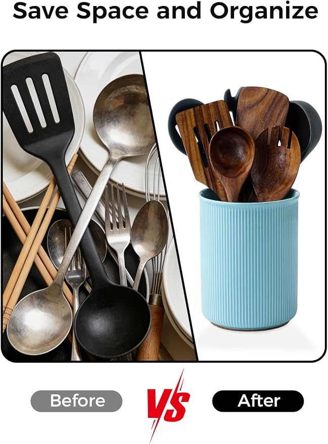 LoeJan Utensil Holder, Extra Large Utensil Crock, Stable Ceramic Utensil - Image 6