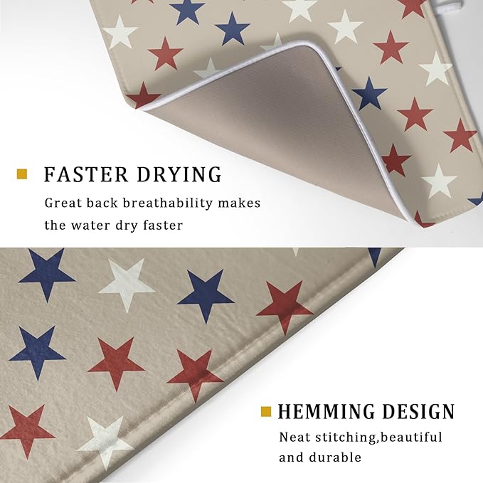 Patriotic July of 4th Blue Red White Star Dish Drying Mat - Image 3