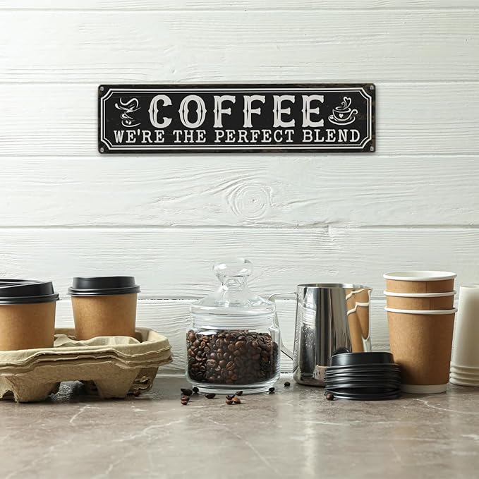 Coffee Metal Tin Signs, Coffee We're the Perfect Blend, Farmhouse Kitchen Decor - Image 4