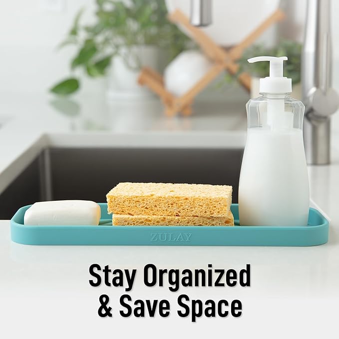 Zulay Kitchen Large Silicone Sponge Holder – Flexible Sink Organizer Tray - Image 6