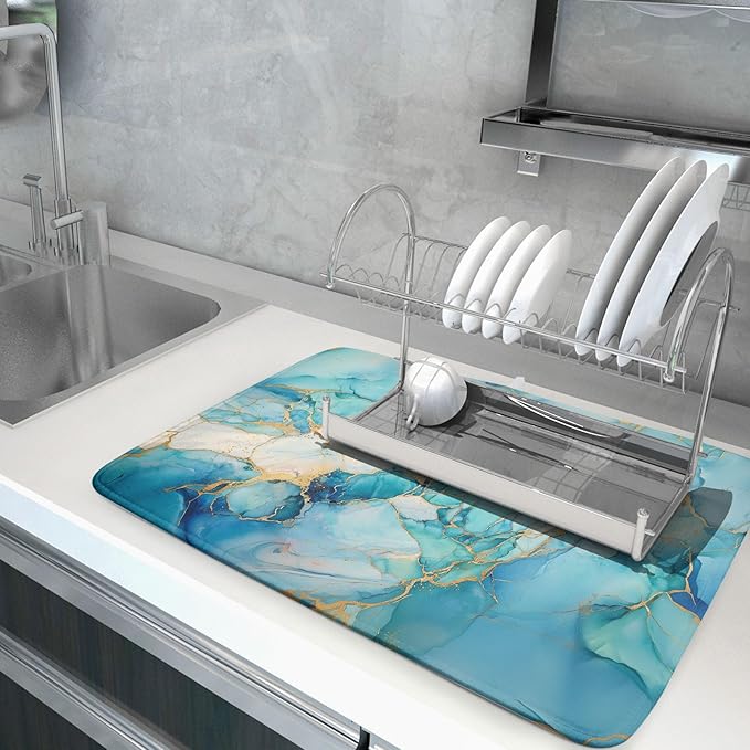 Marble Print Dish Drying Mat for Kitchen Counter - Image 5