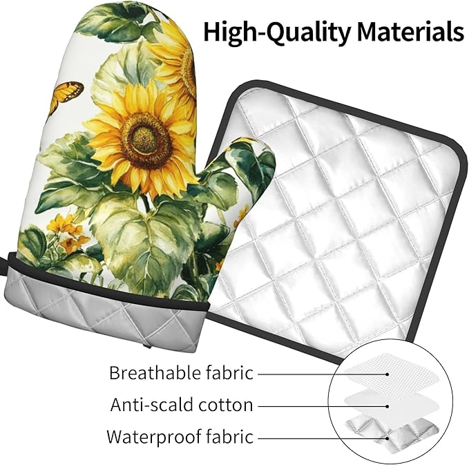 Sunflower Oven Mitts and Pot Holders Spring Summer Kitchen Accessories Set of 2 - Image 4