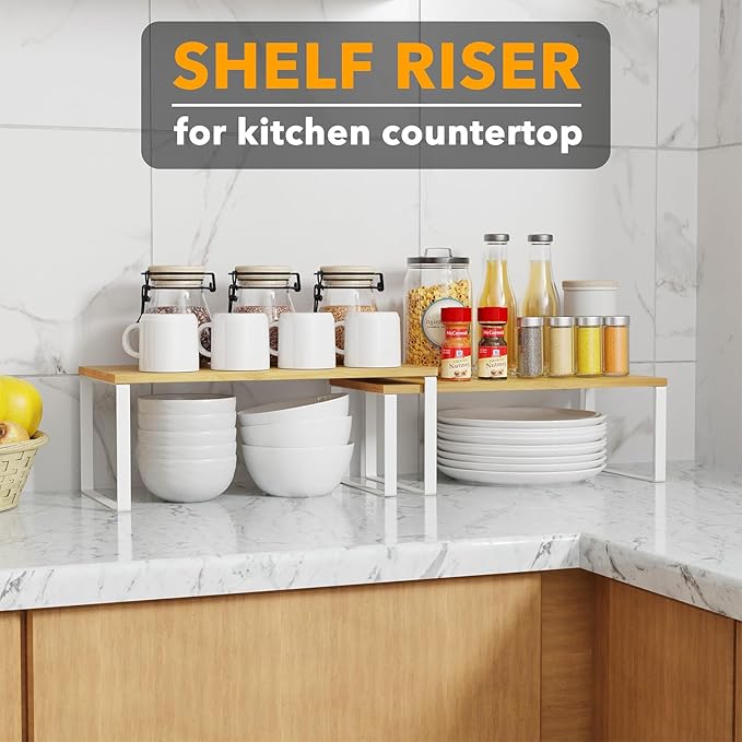 SpaceAid Cabinet Shelf Organizers 2 Pack, Kitchen Counter Rack Shelves Riser - Image 4