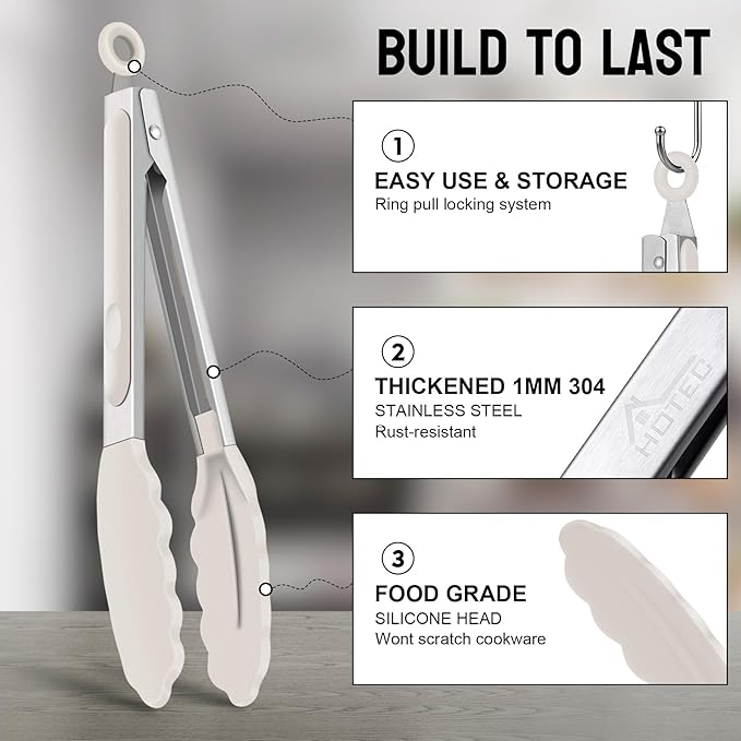 HOTEC Premium Stainless Steel Locking Kitchen Tongs - Image 3