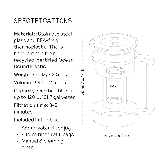 Aarke Purifier Large Glass Pitcher Bundle w/Steel Filter, 4 Pure Refill Granules - Image 8