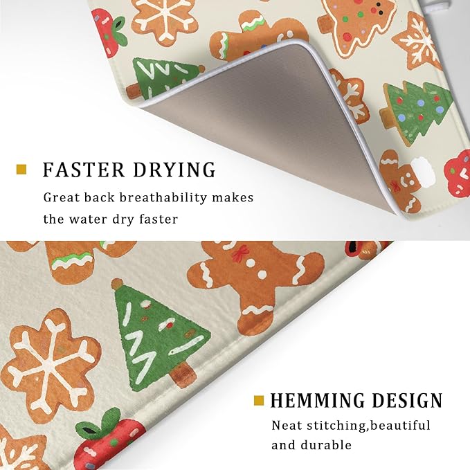 Christmas Dish Drying Mat for Kitchen Counter 18x24 Cute Gingerbread Themed - Image 3