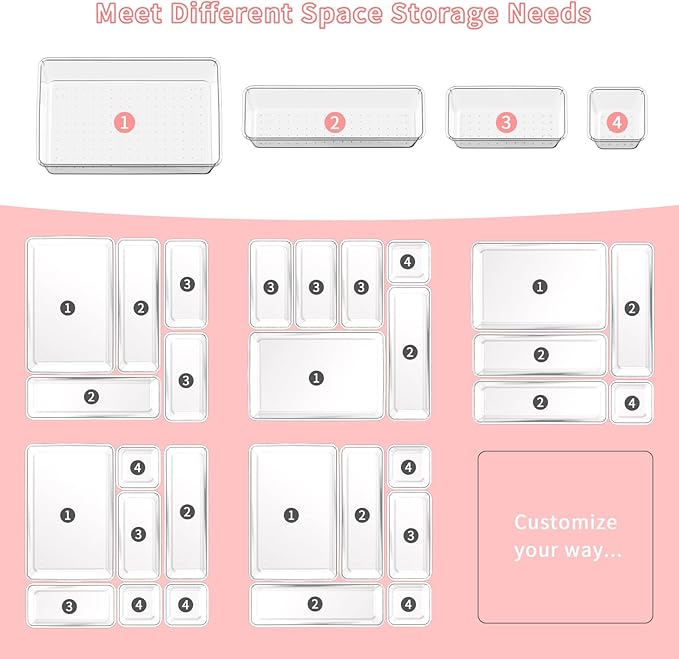 25 PCS Plastic Drawer Organizer Set, 4-size Clear Bathroom and Vanity Desk - Image 7