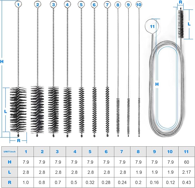 Ixiaoyoo Cleaning Brushes Set, 10 Pieces 8 Inch Nylon Tube Brush + 60 Inch - Image 9