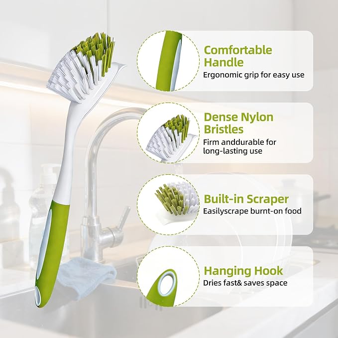 Dish Brush Scrub Brush with Handle - Image 8